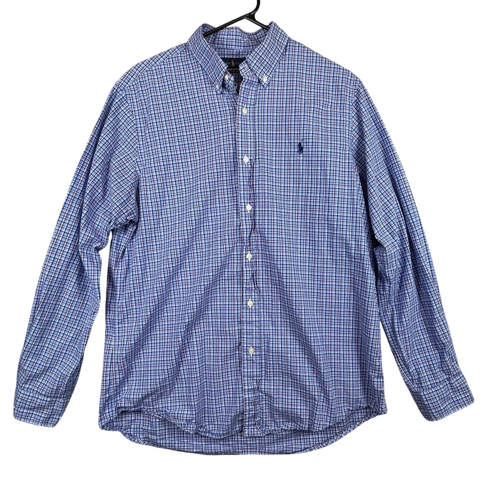 Ralph Lauren Classic Fit Plaid Button Down Shirt Men Size L Blue White Purple
